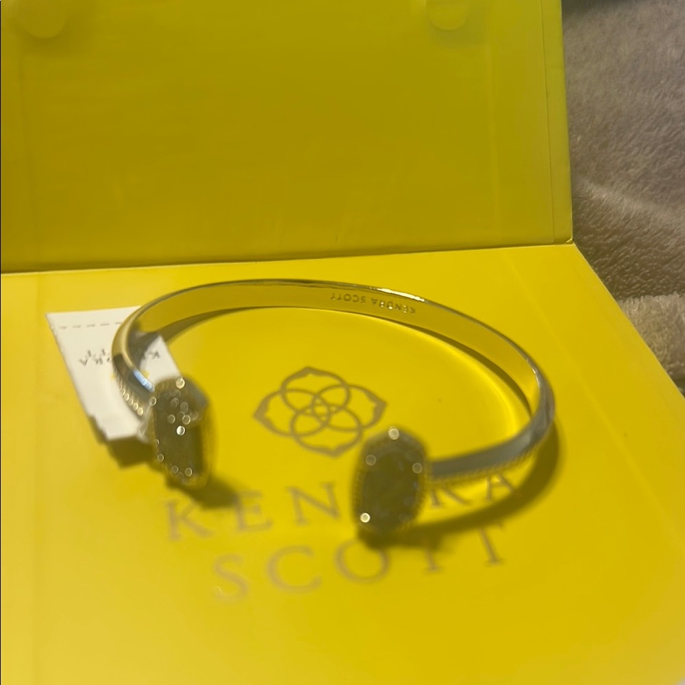 Kendra Scott Silver Open Cuff Bracelet with Green Gemstones